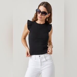 Francesca’s blue rain Logan‎ Flutter Sleeve Rib-Knit Tee size Small NWT